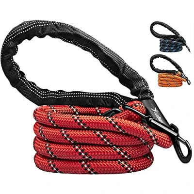 Image of Candure Dog Lead with Soft Padded and Anti Slip Comfortable Rope Handle, 5 FT Strong Leads, Highly Reflective Leash for Puppy, Medium Large Dogs (Red)