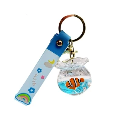 Image of ZDHC Fish Bowl Clownfish Quicksand Keychain Creative Liquid Floating Ocean Animal Key Chain Car Bag Pendant Keyring Gifts