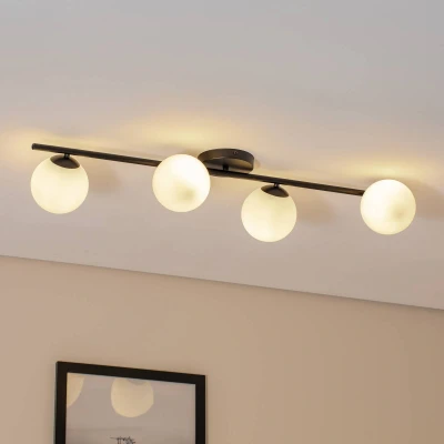 Image of Euluna Glassy ceiling light, 4 bulb, linear, black/opal
