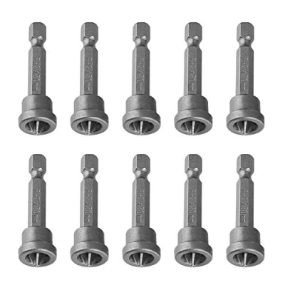 Image of Drywall Screwdriver Bits 10Pcs Magnetic Cross Set PH2 Hex Shank Bit Gypsum Board Positioner for Plasterboard Locating