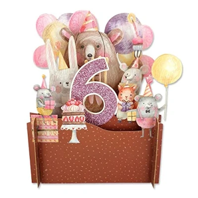 Image of Alljoy Design Girls 6th Birthday Party Bear 3D Pop Up Greeting Card by Cards APOP011