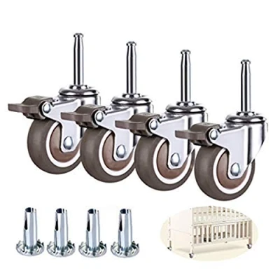 Image of 4 Set Swivel Stem Caster Wheels for Cribs,Office Chair Rubber Caster,38mm 50mm Furniture Castor with Brakes,M8x38mm Mounting Rod,Mute,Capacity 80kg,with Socket (4Brake,1.5in)