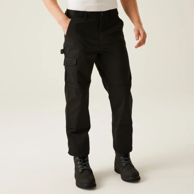 Image of Regatta Men Professional Pro Cargo Hardwearing Water Repellent Multi Pocket Trousers Black, Size: 42&quot;