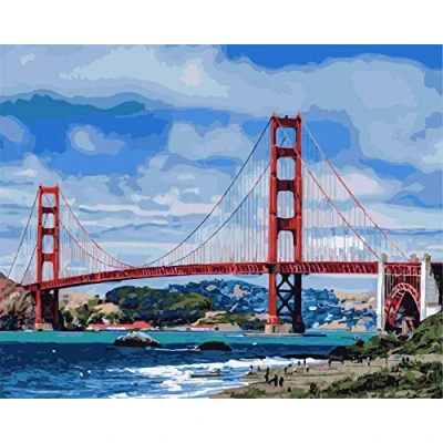 Image of Awesocrafts Paint by Numbers Kits, San Francisco Golden Gate Bridge Number Painting for Adults and Kids 16x20 inch (Bridge, No Frame)