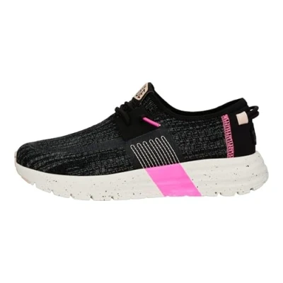 Image of HEYDUDE Women&#039;s Sirocco Sport Stripe Sneaker Shoe Trainers with Easy on Lace System, Black, 3 UK