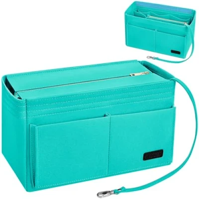 Image of Ropch Handbag Organiser Insert, Tote Bag Insert Felt Organizer Storage with Bottle Holder Perfect for Speedy Neverfull (Cyan, M)