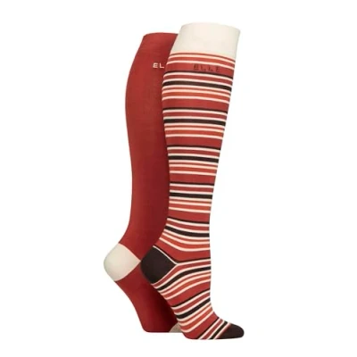 Image of Women&#039;s 2 Pair Elle Bamboo Striped and Plain Knee High Socks Wild Poppy 4 8