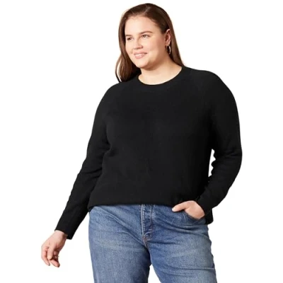 Image of Amazon Essentials Women&#039;s Classic Fit Soft Touch Long Sleeve Crewneck Jumper, Black, M