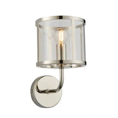 Image of Endon Hopton Glass Shade Wall Lamp Bright Nickel