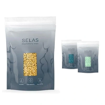 Image of Depilatory wax in pearls Gold 1kg SELAS. Hair removal without bands, for all areas and skin types, especially sensitive skin. Waxing wax, hot beads, beans