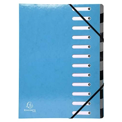 Image of Exacompta Ref 53927E Iderama Collection Harmonika Multipart File 245 x 320mm in Size, Suitable for A4 Documents, 12 Multicoloured Tabbed Sections Light Blue
