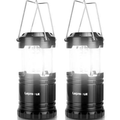 Image of Lepro Camping Lights, Collapsible Lantern Battery Powered, Portable Light for Tents, AA Operated, Lanterns Power Cuts, Emergency Lighting, Fishing, Pack of 2