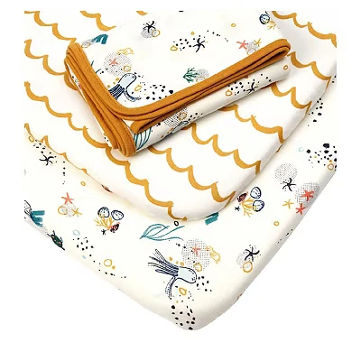 Image of Tutti Bambini Bedside Crib Starter Pack 2 Fitted Sheets with an Interlock Coverlet, 100% Organic Cotton, Fits 53x80cm to 60x90cm Mattresses Our Planet