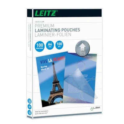 Image of Leitz 74800000 Laminating Pouches Made of 100 Micron Thick Material (Transparent, Glossy, A4 and UDT) Pack