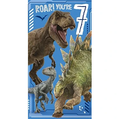 Image of Danilo Promotions Limited Jurassic World Age 7 Birthday Card,Multi,9 x 5 inch