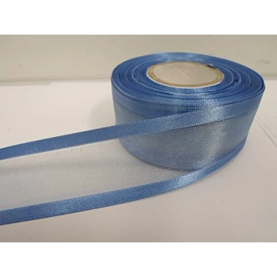 Image of 2 metres x 40mm Edged Organza Ribbon Cornflower Blue Double Sided Satin Edge Sheer 40 mm 4cm