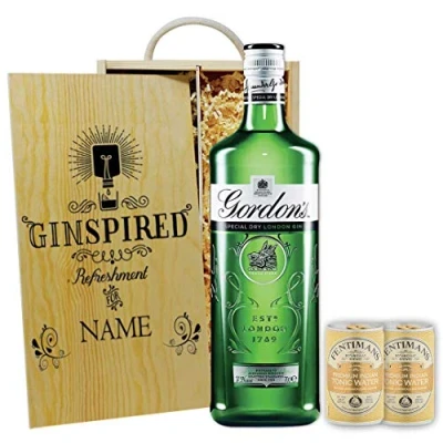 Image of Personalised Gordon&#039;s London Dry Gin Gift Set with Fentimans Tonics (70cl) Perfect Present for Valentines Day, Mother&#039;s Birthdays, Anniversaries