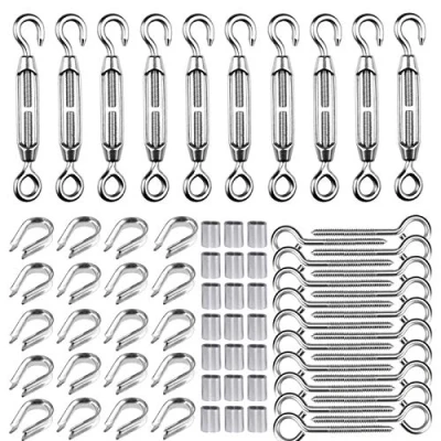 Image of TooTaci M5 Turnbuckle Wire Tensioner Kit, 2mm Rope Stainless Steel Cable Hook and Eye, Vine Eyes for Climbing Plants, Strings Light, Fence