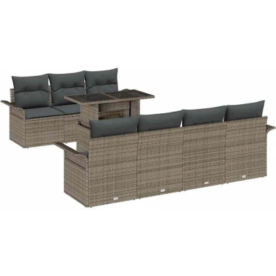 Image of vidaXL 8 Piece Garden Sofa Set with Cushions Grey Poly Rattan