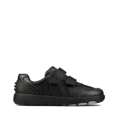 Image of Clarks Rex Stride Kid Leather Shoes in Black Size 11