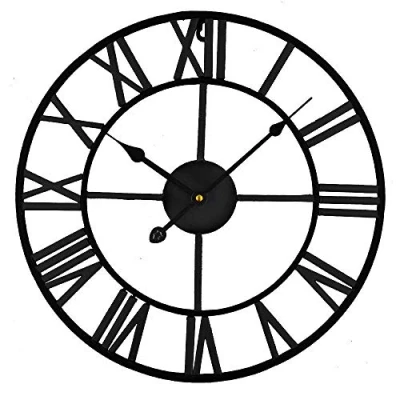 Image of Timelike Stunning Silent Skeleton Indoor/Garden Large Wall Clock Roman Numeral Open Face Metal Round Iron