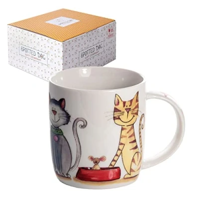 Image of SPOTTED DOG GIFT COMPANY Cat Mug, Ceramic Porcelain China Tea Coffee Mug Cup, Cute Cats Themed Gifts for Lovers and Animal Women Men Kids, 350ml / 12oz