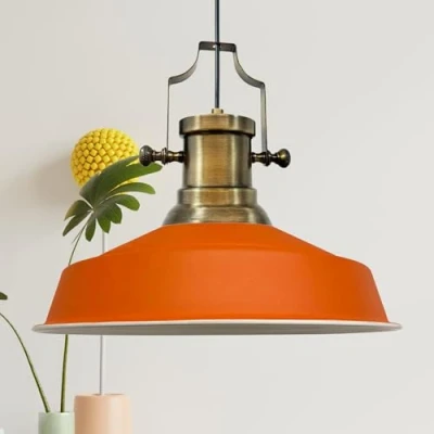 Image of bamyum Asletl Pendant Light Vintage Metal 40 cm, Lamp Shades Ceiling, Kitchen Lights Ceiling E27, Industrial Fitting for Living Room, Orange