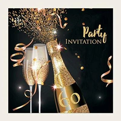 Image of Dotty about Paper Party Invitations Gold Sparkle Champagne Pack of 10 60th (645)