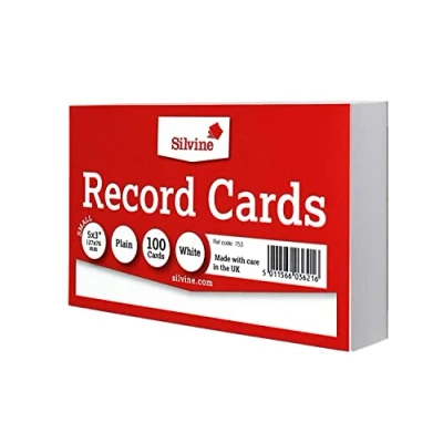 Image of 5x3&quot; Silvine Ruled Record Cards Pack(100) +(Pen Free)