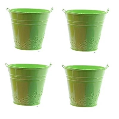 Image of 4 Kids Metal Bucket Planter Zinc Flower Pot Tin Pen Craft Bright Green