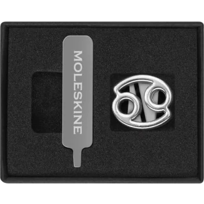 Image of Moleskine Cancer Pin for Notebook or Diary, Zodiac Symbol Pin, Personalise Elastic Closure, Personalised Gift Ideas, Silver Colour