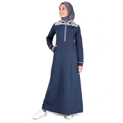 Image of Silk Route© Deep Blue Hooded Kangaroo Pocket Polyester Sporty Abaya Maxi Dress Jilbab Large 52