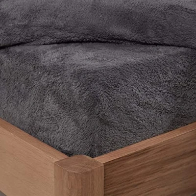 Image of Brentfords Teddy Fleece Fitted Bed Sheet Plain Thermal Warm Soft Luxury Bedding, Charcoal Grey Kingsize
