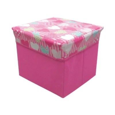 Image of Square Storage Box Chest with Padded Lid (30 x 30 32cm) Pink Hearts