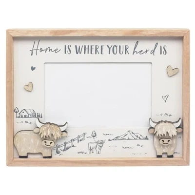 Image of Lesser &amp; Pavey Love Affection HIGHLAND COW Wooden Frame Rustic Picture for Posters Photos Large Wall Tabletop Stylish Puzzle Movie Poster Home Office