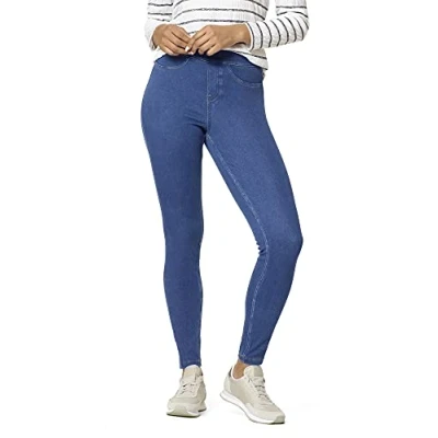 Image of HUE Women&#039;s Curvy Fit Essential Denim Leggings Hosiery, Medium Wash, XL