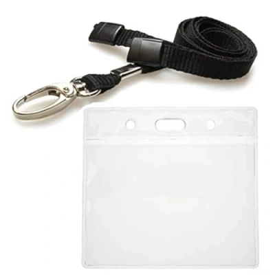 Image of ALG ID Cards® Black Card Badge Wallet Lanyard Neck Strap with Metal Clip &amp; Safety Breakaway Release for Pass Holder