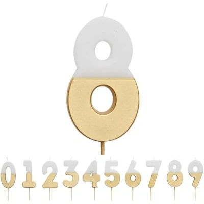 Image of Talking Tables White and Gold Number 8 Candle Premium Quality Cake Topper Decoration for Kids, Adults, 18th, 80th Birthday Party, Anniversary, Milestone, GoldCandle8