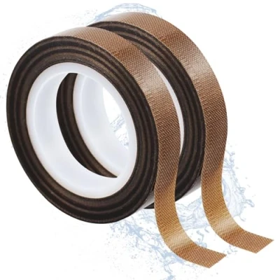 Image of EASYKEENECOM 2 PCS High Temp Tape 10mm x 10m, PTFE Tape, Teflon Temperature Adhesive Thickness 0.13 mm, for Vacuum Sealer Machine, Hand or Impulse Sealer, Heat Resistant Up to 240℃