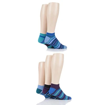 Image of 5 Pair Jewel Bamboo Striped Trainer Socks Men&#039;s 7 11 Mens SOCKSHOP