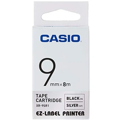 Image of Casio EZ Label Printer XR 9X1, self Adhesive Tape, 9 mm x 8 m, Black on Silver