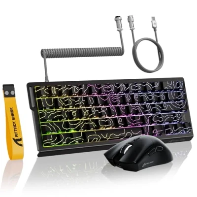 Image of MAMBASNAKE ATTACK SHARK X68 HE Rapid Trigger Keyboard &amp; R1 Mouse 8Khz Coiled Cable Combos, 0.01mm RT Accuracy Wired Magnetic Keyboard, Wireless Gaming with 18000 DPI Black Contours