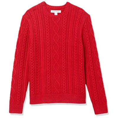 Image of Amazon Essentials Men&#039;s Long Sleeve 100% Cotton Fisherman Cable Crewneck Jumper, Red, XXL