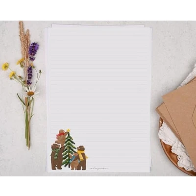 Image of Making Meadows A4 Lined Letter Writing Paper Set (20 Sheets &amp; 10 envelopes) Christmas Tree Bear Design On Penpal Stationery