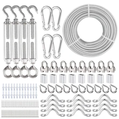 Image of hannger Stainless Steel Turnbuckles for Cables Wire Kit, 5MM Rope w/ 7x7 Strands 60M PVC Coated Cable Railing System Garden Trellis, String Light Hanging