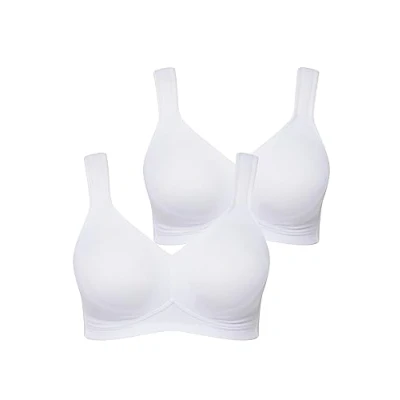 Image of Ulla Popken Women&#039;s Mikrofaser BH, 2er Pack Cup C D Bra, Snow White, 46 DD
