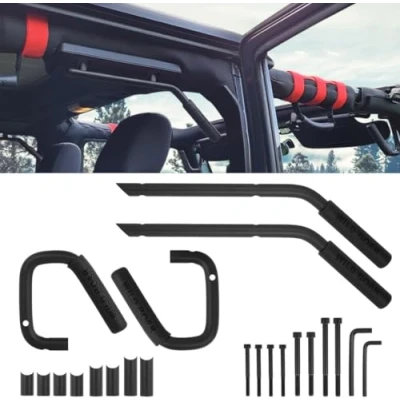 Image of Jtron Front &amp; Rear Grab Handle Bar Hand Mount, Steel Kit for Jeep Wrangler JK 07 19 (Black)