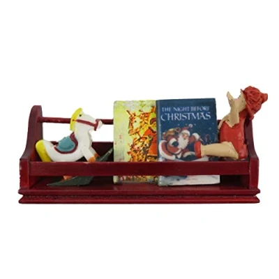 Image of Dolls House Doll Horse &amp; Books on a Shelf Wooden Miniature Nursery Accessory