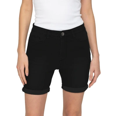 Image of 989Zé ENZO Womens Denim Shorts Skinny Stretch Casual Slim Fit above The Knee Turn Up Summer (UK, Numeric, 6, Regular, Black)