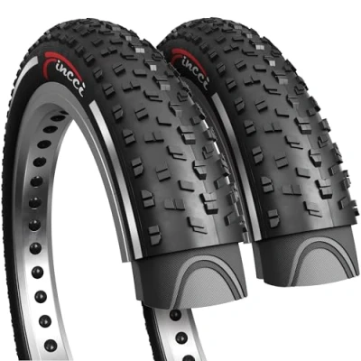 Image of Fincci Pair 26 x 4.0 Inch Reflective Foldable Fat Tyres, 100 559 Pack of 2, High Traction Tires for Road, Mountain, MTB, Mud, Dirt, and Offroad Bikes